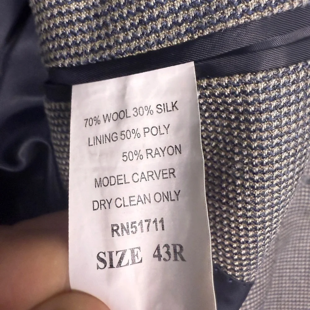 Andrew Fezza Blazer Mens 43R Gray Houndstooth Wool/Silk/Poly/Rayon